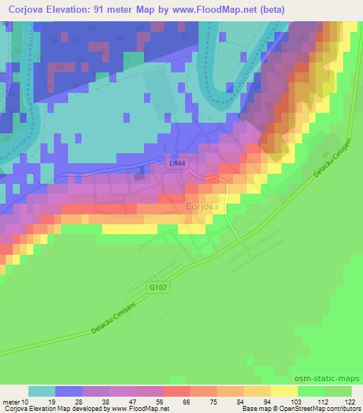 Corjova,Moldova Elevation Map