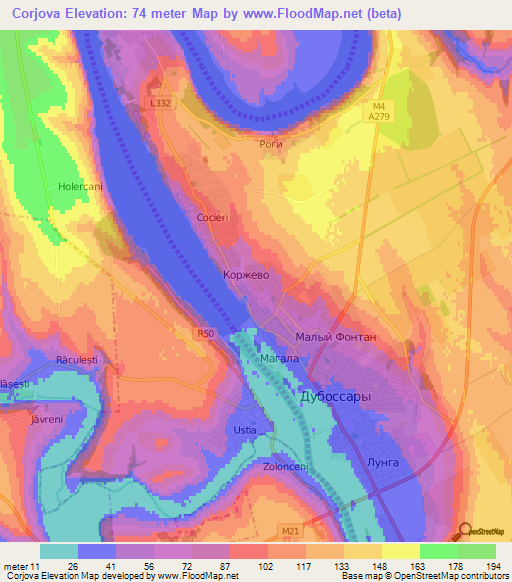 Corjova,Moldova Elevation Map