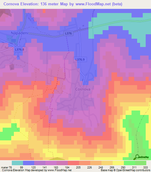 Cornova,Moldova Elevation Map