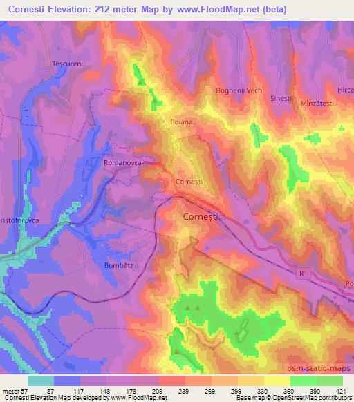 Cornesti,Moldova Elevation Map