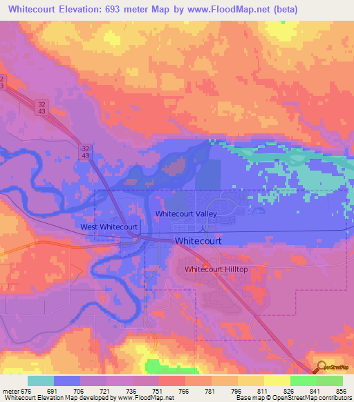 Whitecourt,Canada Elevation Map