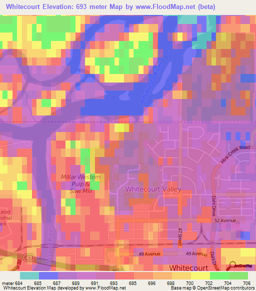 Whitecourt,Canada Elevation Map