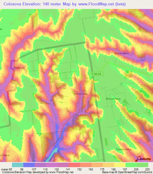 Colosova,Moldova Elevation Map