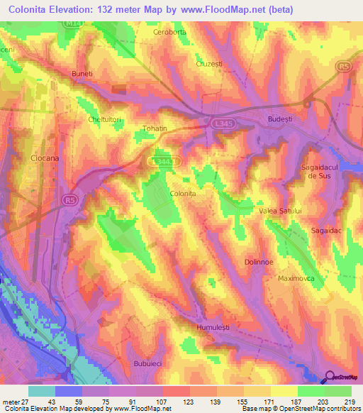 Colonita,Moldova Elevation Map