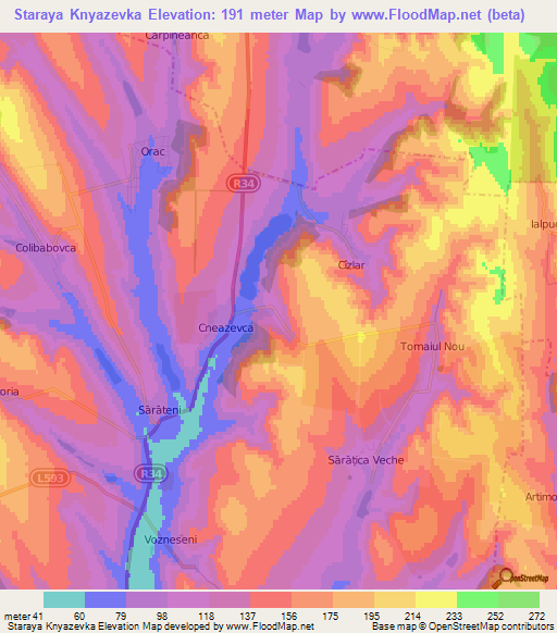 Staraya Knyazevka,Moldova Elevation Map