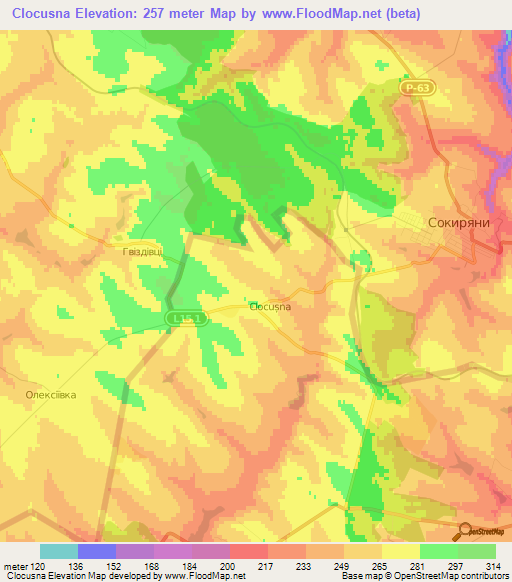 Clocusna,Moldova Elevation Map