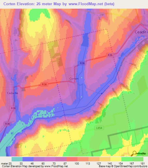 Corten,Moldova Elevation Map