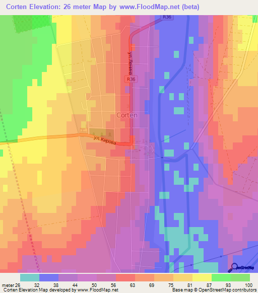 Corten,Moldova Elevation Map