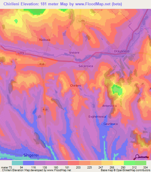 Chirileni,Moldova Elevation Map