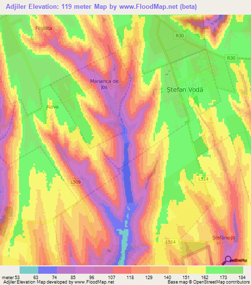 Adjiler,Moldova Elevation Map