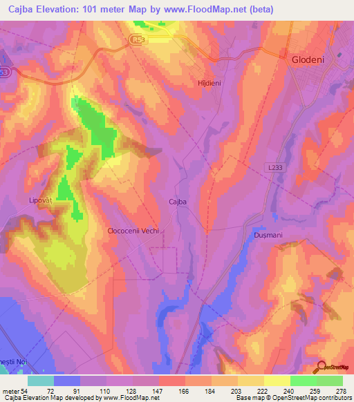 Cajba,Moldova Elevation Map