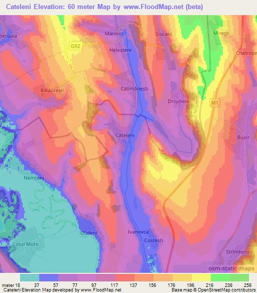 Cateleni,Moldova Elevation Map