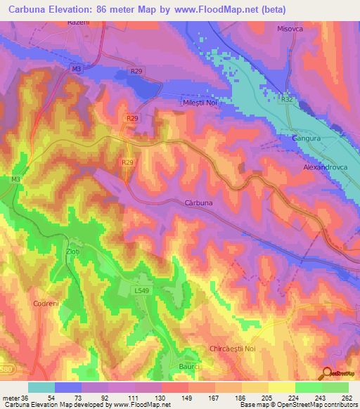 Carbuna,Moldova Elevation Map