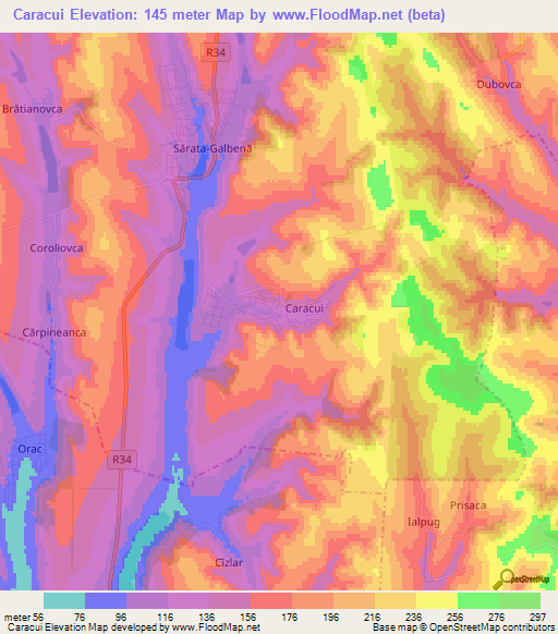 Caracui,Moldova Elevation Map