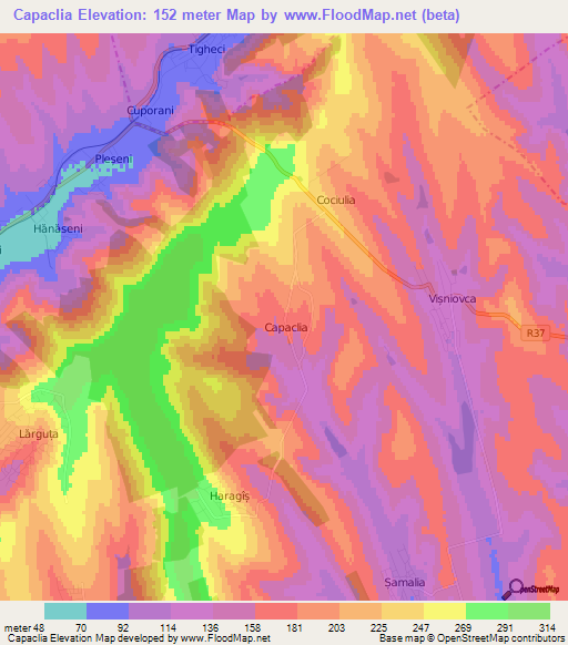 Capaclia,Moldova Elevation Map