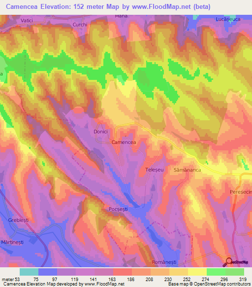 Camencea,Moldova Elevation Map