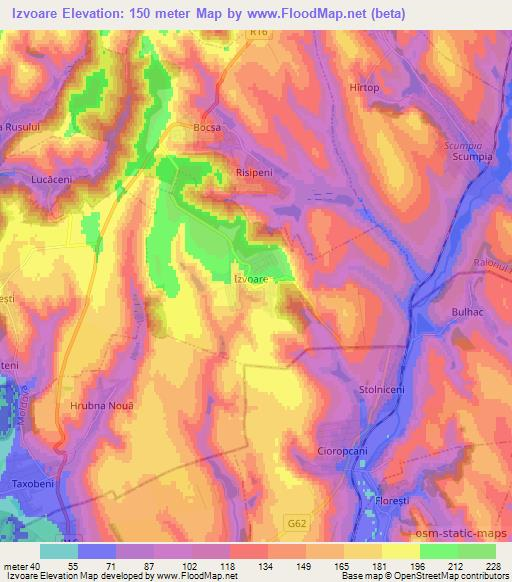 Izvoare,Moldova Elevation Map