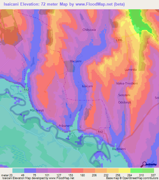 Isaicani,Moldova Elevation Map