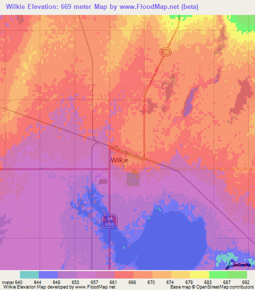 Wilkie,Canada Elevation Map