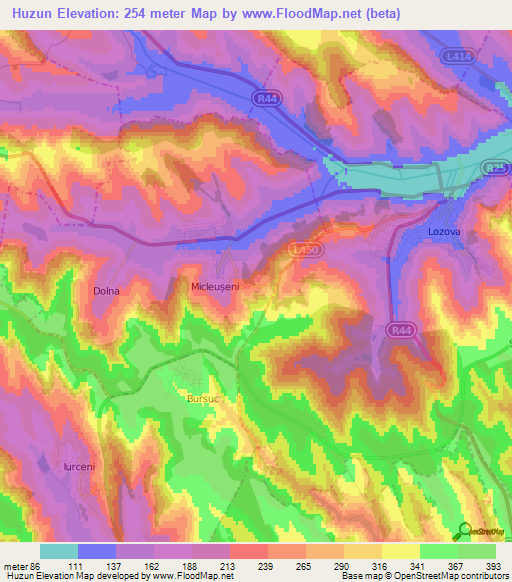 Huzun,Moldova Elevation Map