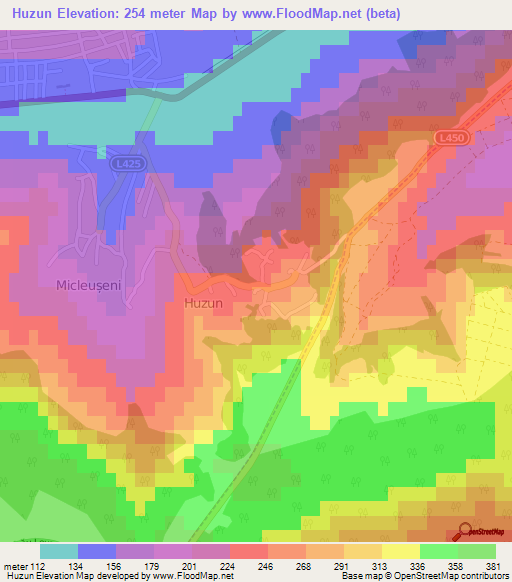 Huzun,Moldova Elevation Map