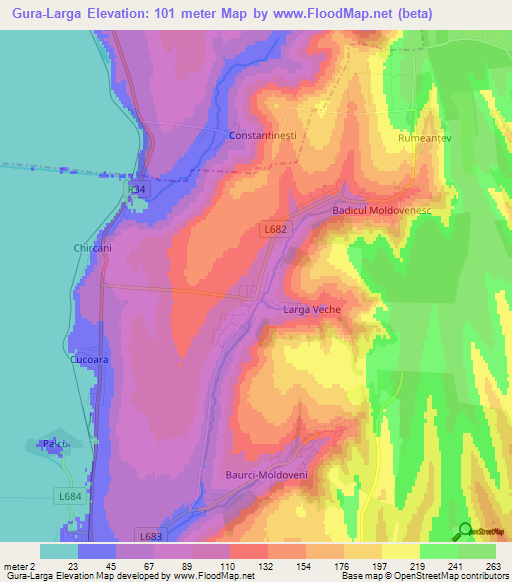 Gura-Larga,Moldova Elevation Map