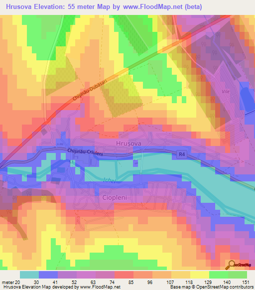 Hrusova,Moldova Elevation Map