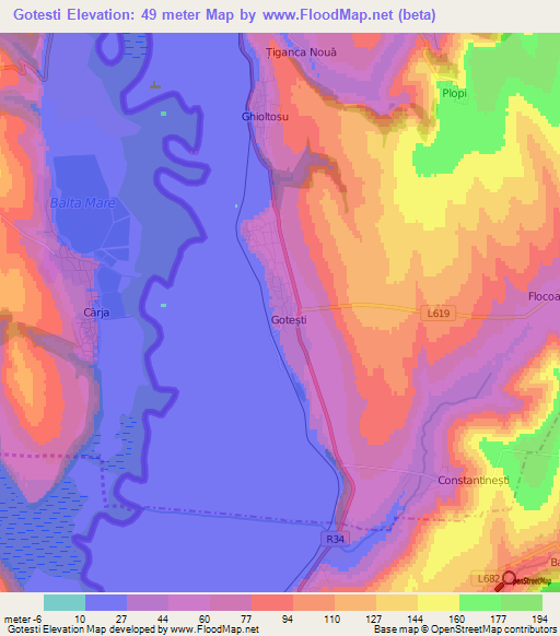 Gotesti,Moldova Elevation Map