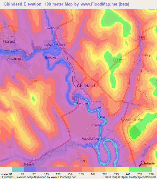 Ghindesti,Moldova Elevation Map