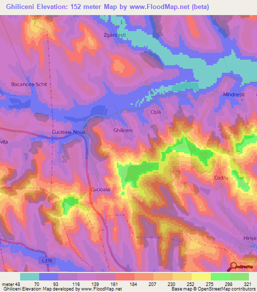 Ghiliceni,Moldova Elevation Map