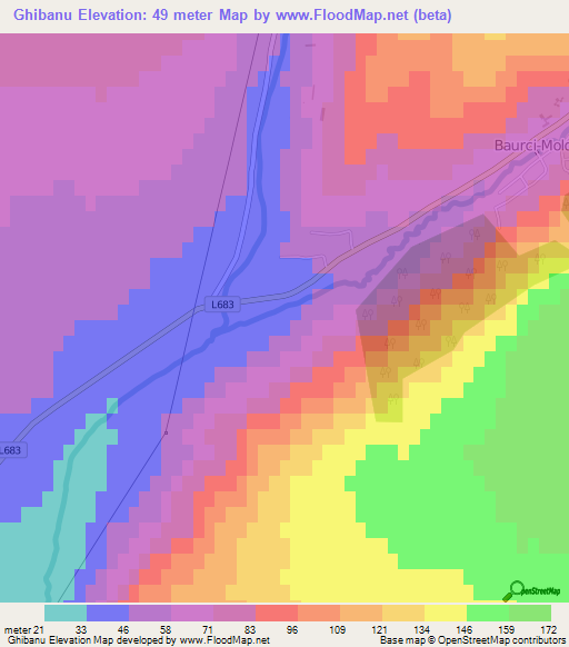 Ghibanu,Moldova Elevation Map