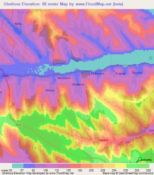 Ghetlova,Moldova Elevation Map