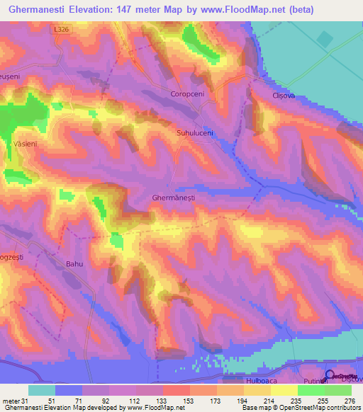 Ghermanesti,Moldova Elevation Map