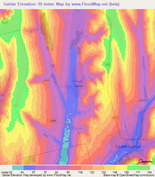 Gaidar,Moldova Elevation Map