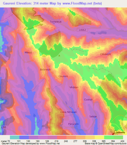 Gaureni,Moldova Elevation Map