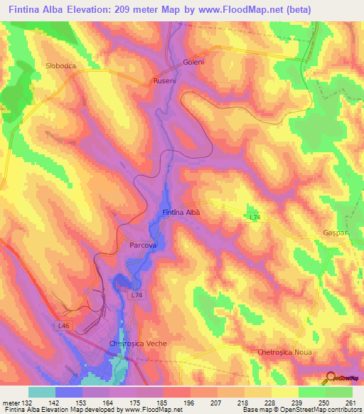 Fintina Alba,Moldova Elevation Map