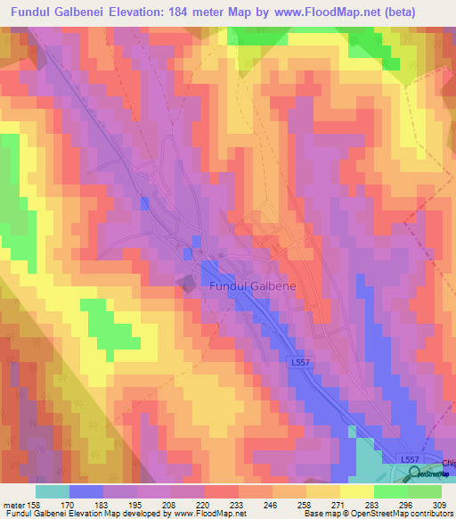 Fundul Galbenei,Moldova Elevation Map