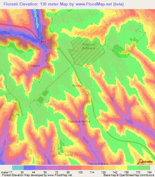 Floresti,Moldova Elevation Map