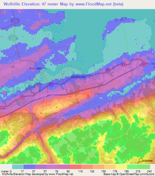 Wolfville,Canada Elevation Map