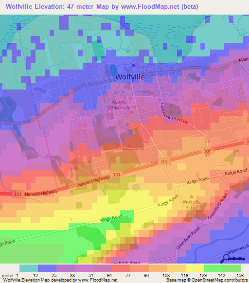 Wolfville,Canada Elevation Map