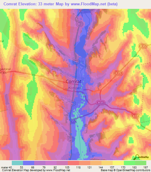 Comrat,Moldova Elevation Map