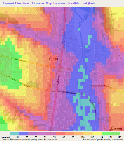 Comrat,Moldova Elevation Map