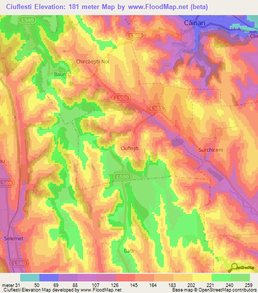 Ciuflesti,Moldova Elevation Map