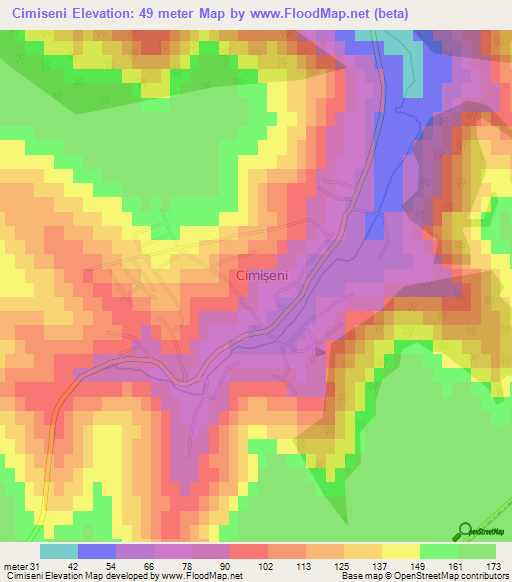 Cimiseni,Moldova Elevation Map