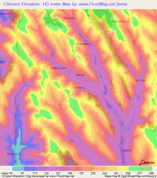 Cihoreni,Moldova Elevation Map