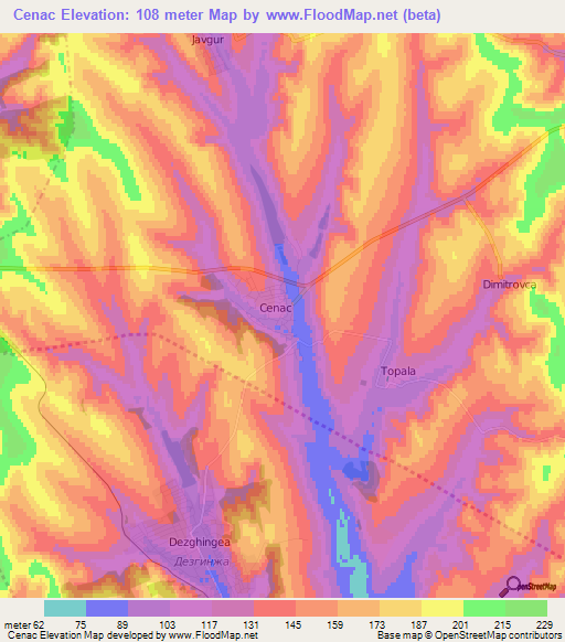 Cenac,Moldova Elevation Map