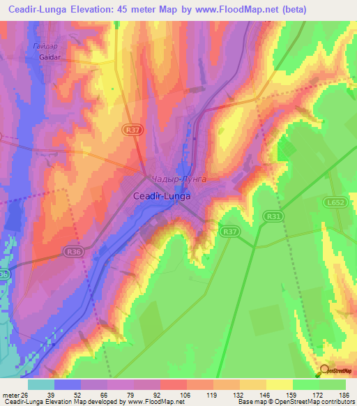 Ceadir-Lunga,Moldova Elevation Map