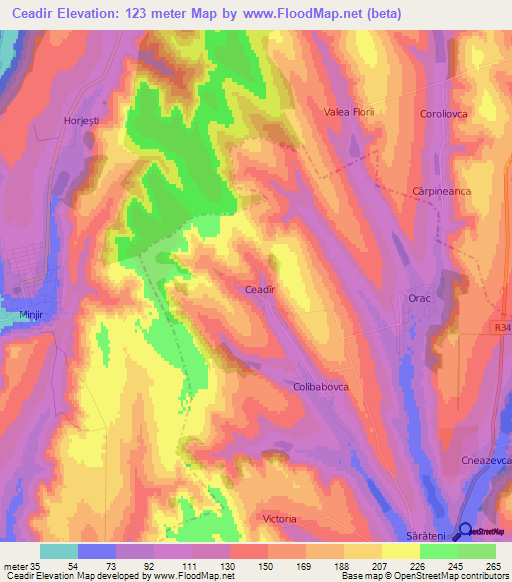 Ceadir,Moldova Elevation Map