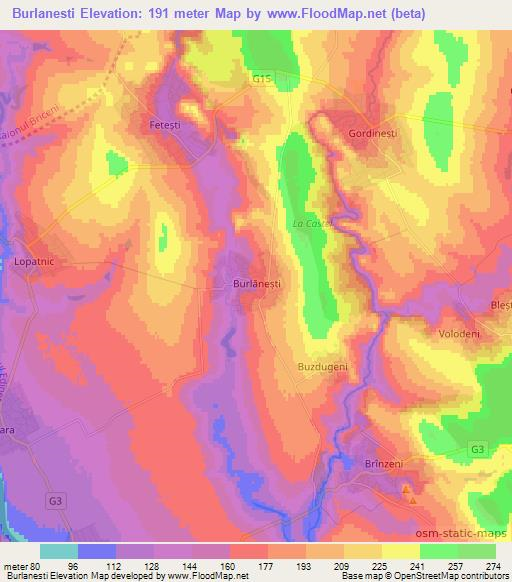 Burlanesti,Moldova Elevation Map