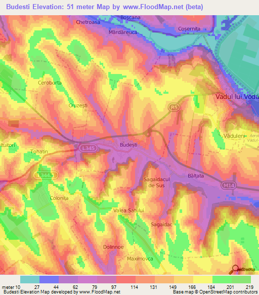 Budesti,Moldova Elevation Map